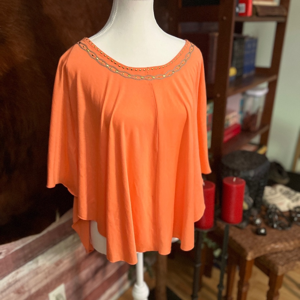 Venus Coral/Orange Blouse w/ Beaded Collar